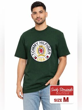 Tommy Hilfiger Crest Logo Tee Green Men’s M Vintage Y2K retro Style 90s USA